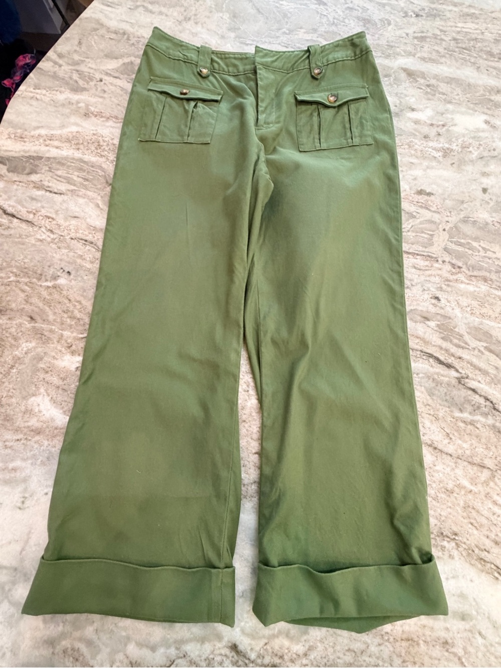Greg Norman Olive Green Wide Leg Cargo Pants Womens Size 4 Cuffed Trouser